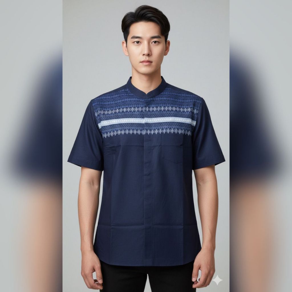 Kemeja Koko Tangan Pendek Pria Koko Printing TR494 3NTHREE X TRENDORS