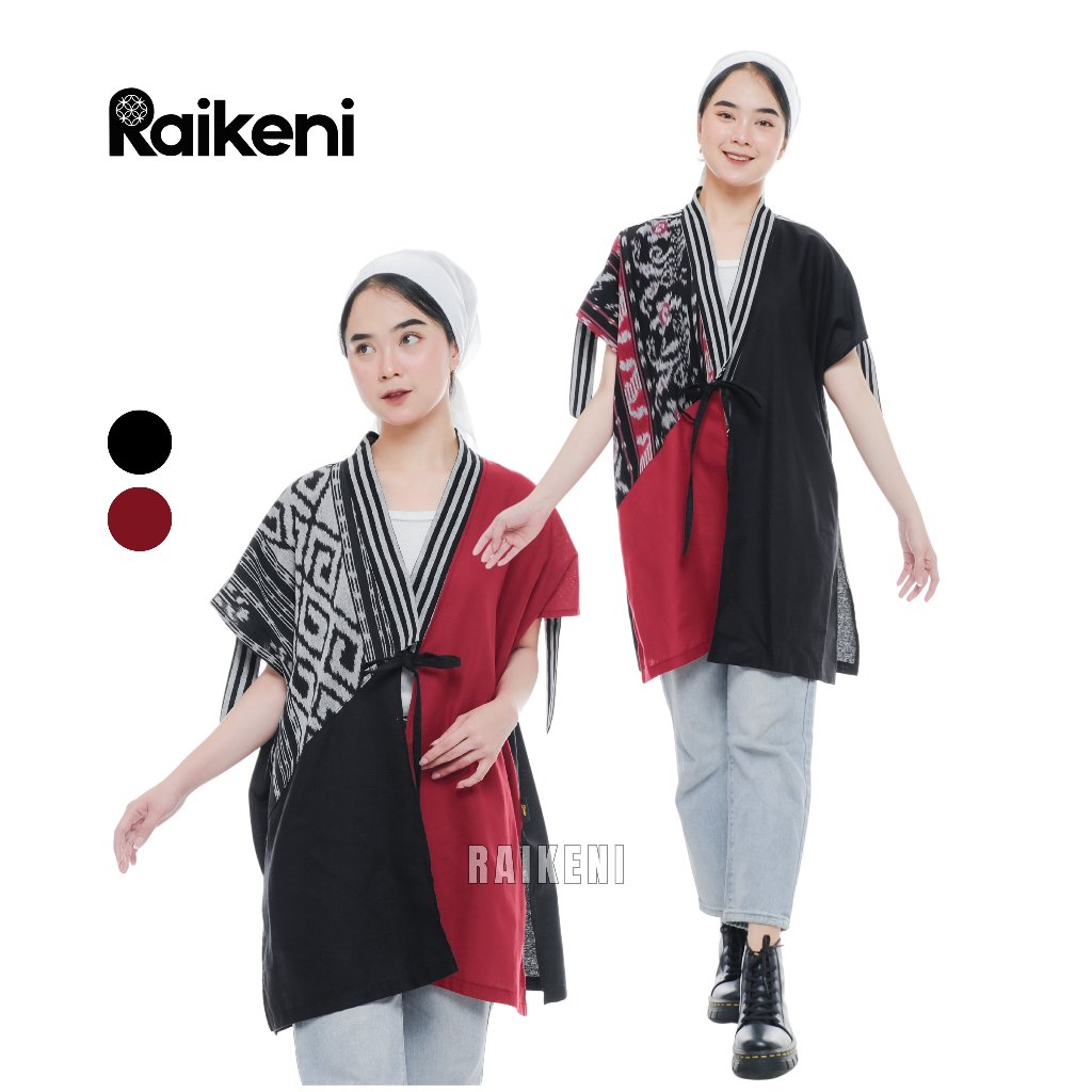 RAIKENI Kimono Ine | Kimono Outer Pendek Tenun Batik Kerja| Kimono Panjang Tradisional