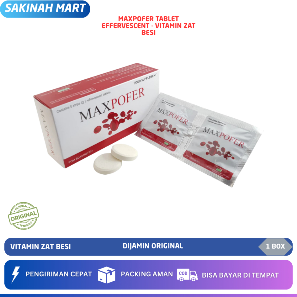 Maxpofer Tablet Effervescent - Vitamin Zat besi - 1 Box