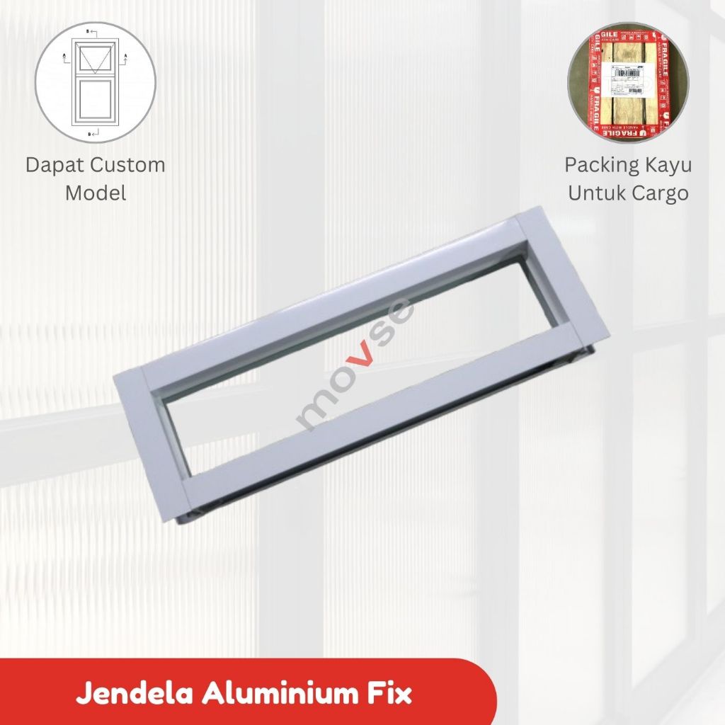 Jendela Kaca Mati Aluminium 60 x 20 cm Putih / Hitam