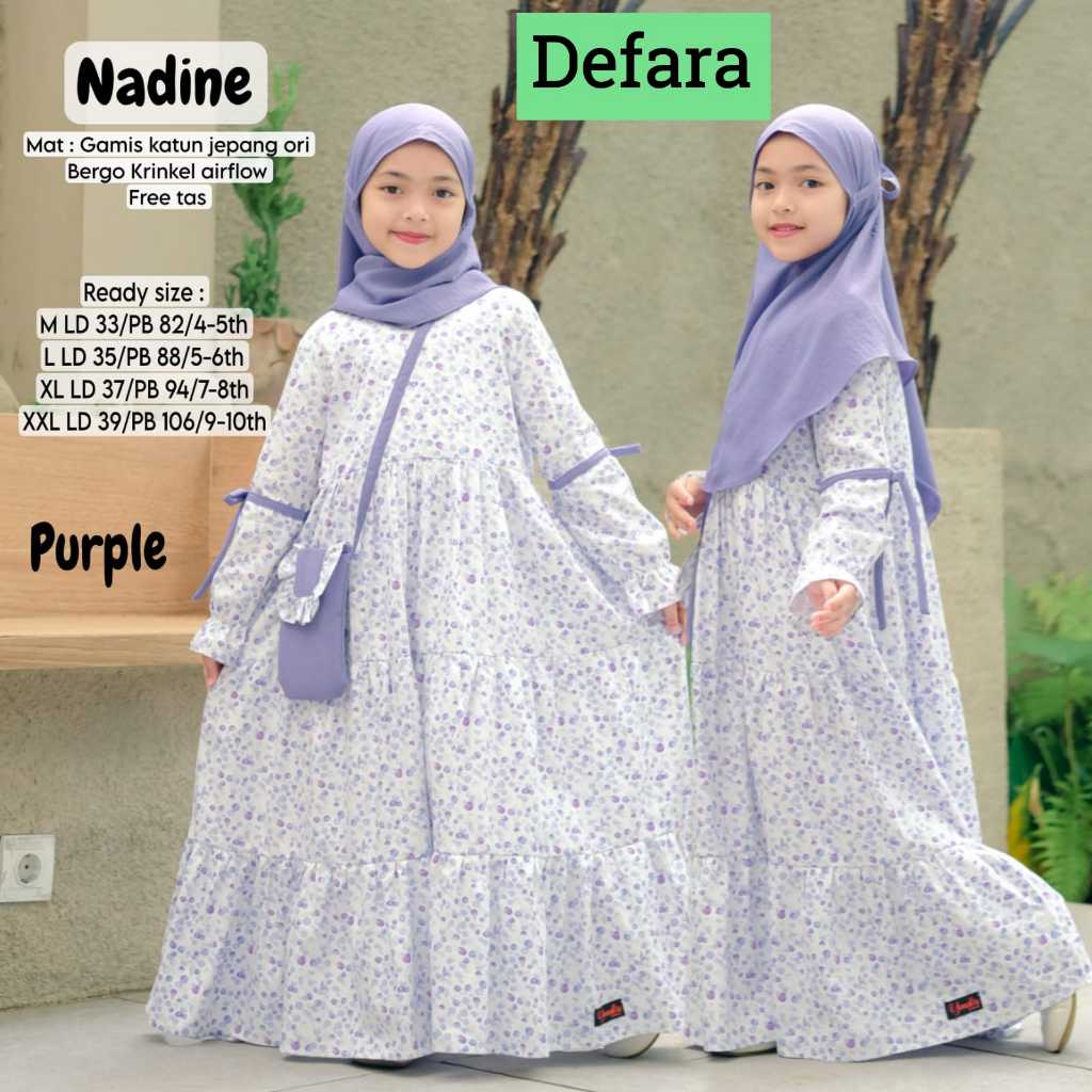 Gamis Anak Perempuan Nadine Set "Original" DEFARA Katun Jepang Ori Premium Motif Bunga Setelan Hijab