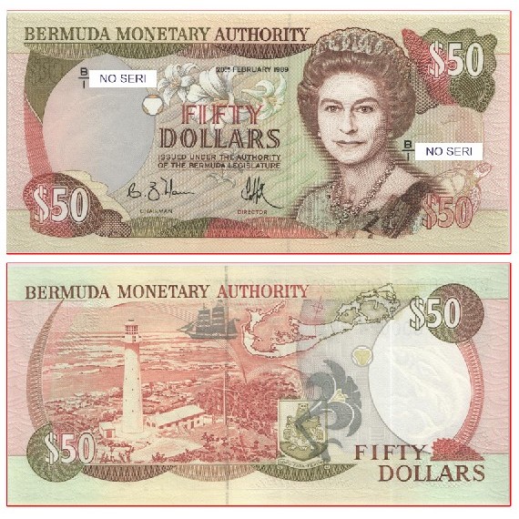 50 Dollar Bermuda Tahun 1989 Souvenir replika repro