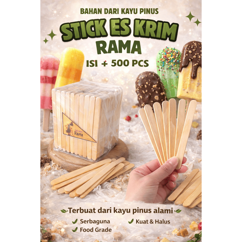 Stik Es Krim Kayu Pinus Berat Tebal Food Grade Isi 500 Pcs Prakarya Anak Stik Es Loli