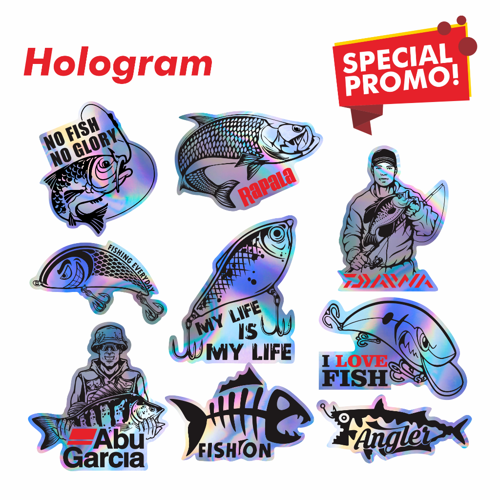 Sticker Pancing Hologram Pack - Logo Brand Terkenal Tackle Box Kayak