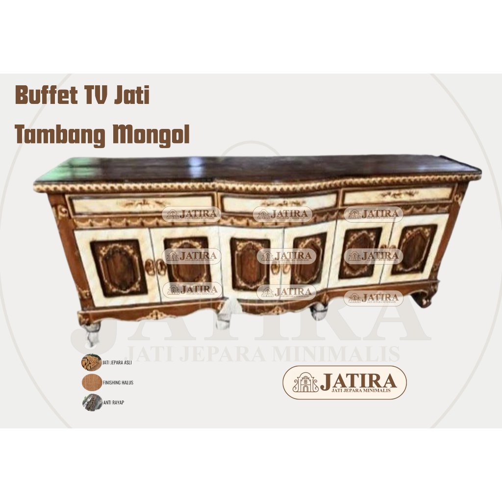 Buffet TV Jati Ukir Motif Tambang Mongol | Rak TV Ukir Jati Jepara Asli Murah Palembang