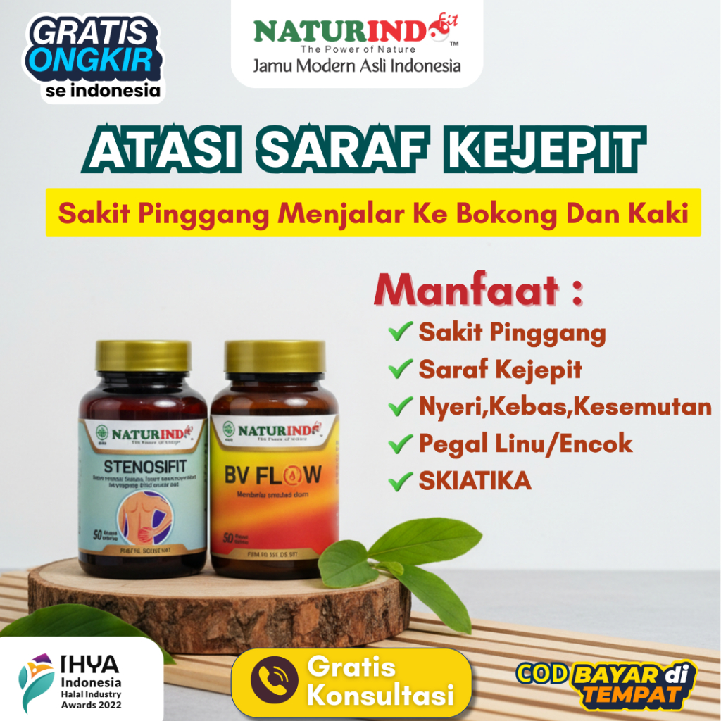 Obat Saraf Kejepit Pinggang Bokong Menjalar Kaki  Terjepit Herbal  Stenosifit Naturindo