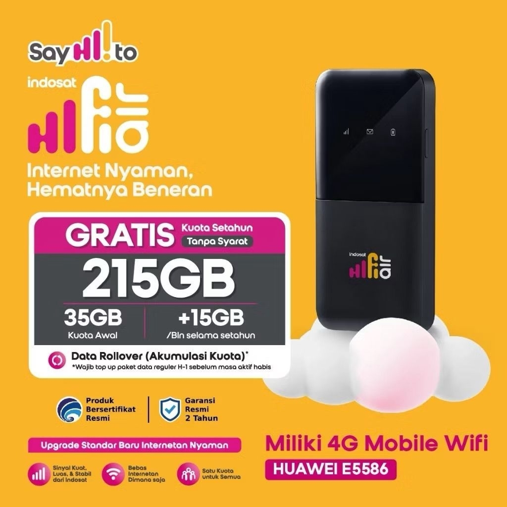 Hifi Air indosat Modem Wifi 4G 5G Unlock All Operator Free Kuota IM3 200GB Tri 215GB 1Th