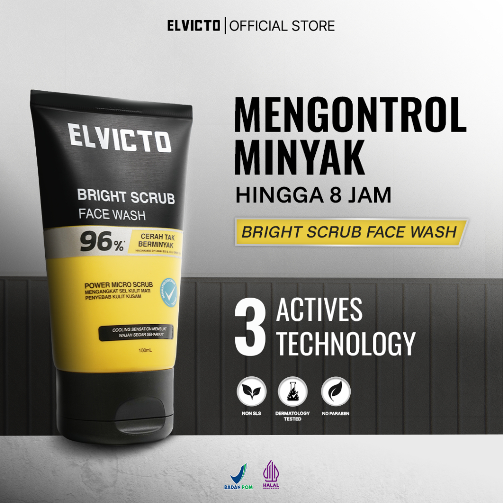 [NON SLS] ELVICTO BRIGHT SCRUB FACE WASH 100gr |Bright Scrub Face Wash Micro Scrub Cerah Tak Berminy