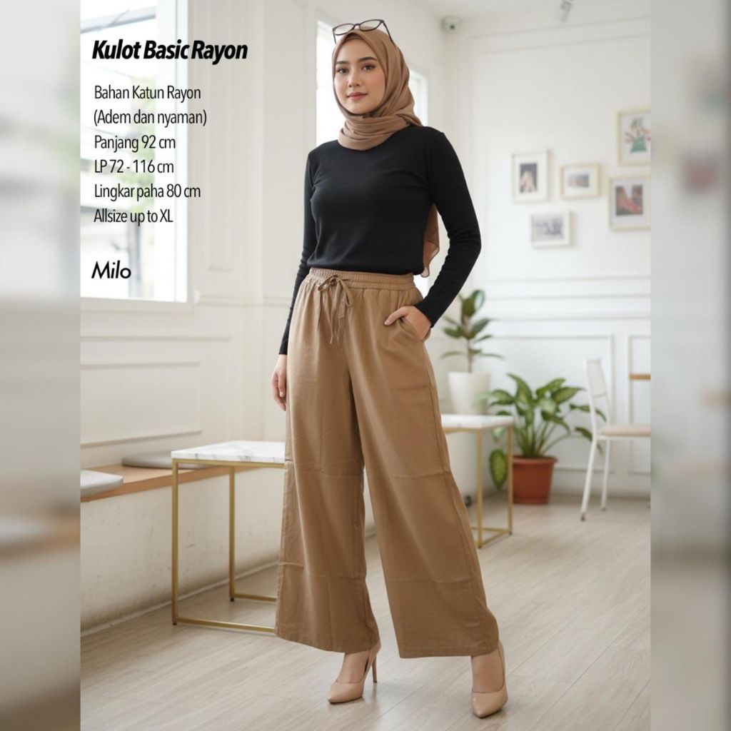 KULOT LEBAR WANITA RAYON POLOS / KULOT POLOS