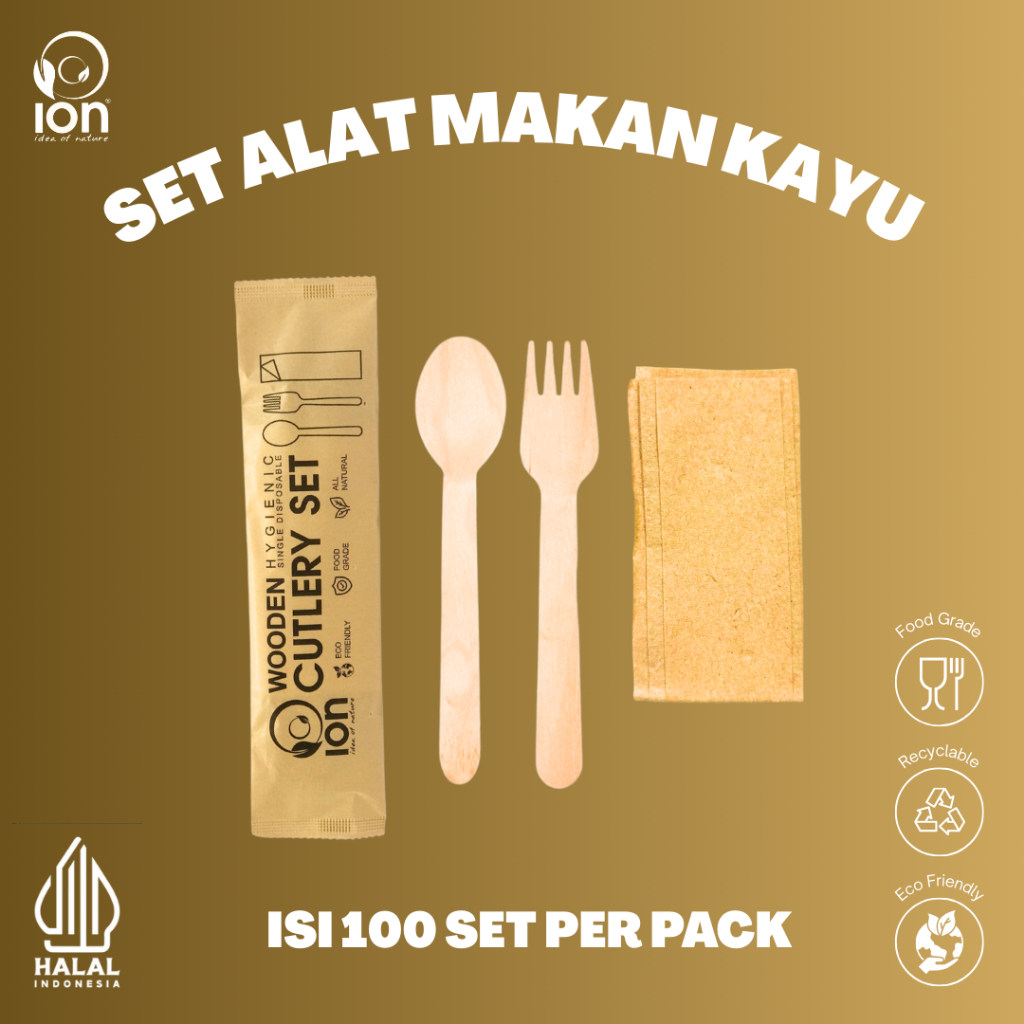 Set Wooden Cutlery (Sendok + Garpu + Tissue) / Cutlery kayu - GROSIR