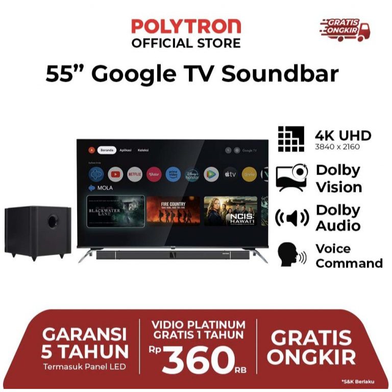 LED – POLYTRON 55BUG5058 (SOUNDBAR + GOOGLE TV) – KHUSUS AREA SALATIGA