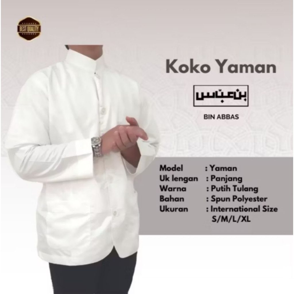 Baju/kemeja Koko Yamani Habaib/hadramaut bin abbas Jumbo Putih Premium