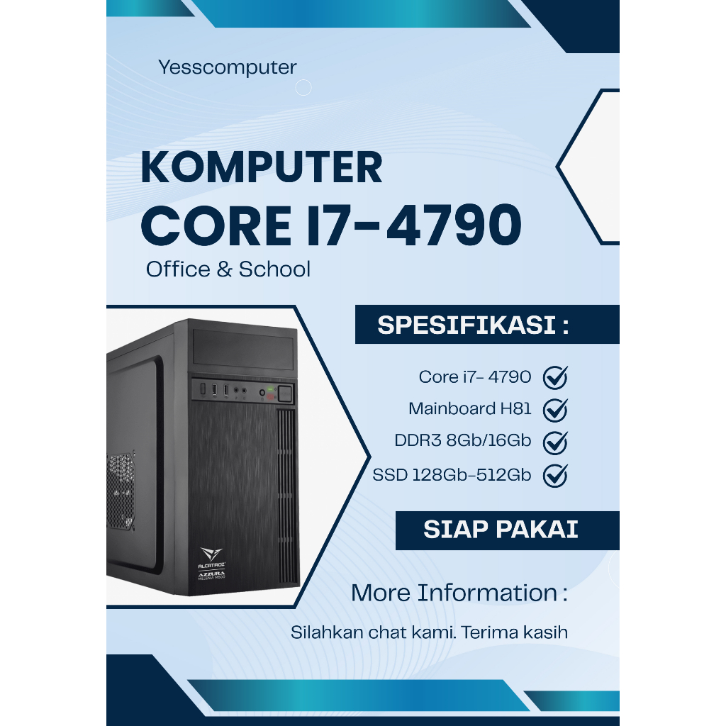 Paket Komputer Core i7-4790 Gen4 Mainboard H81 DDR3 8GB-16GB HDD/SSD Case m-ATX PSU