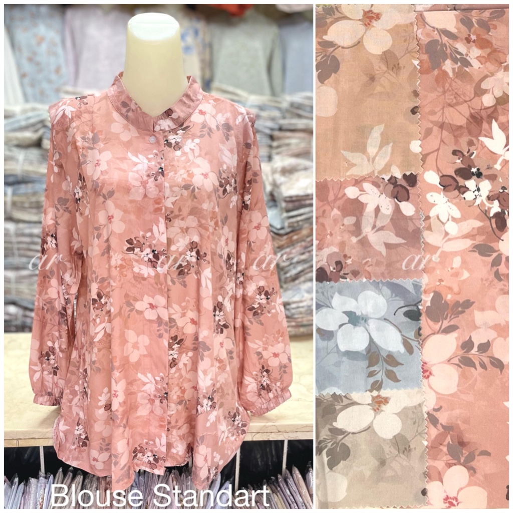 Pgmta Grosir Blouse Bunga Leher Shanghai Kancing Depan