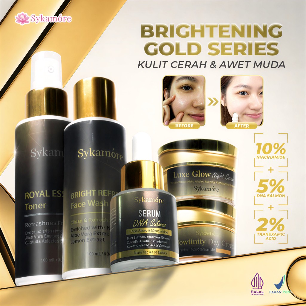 Sykamore Skincare 1 Set Lengkap Brightening Gold Series Mencerahkan & Meremajakan Kulit Wajah