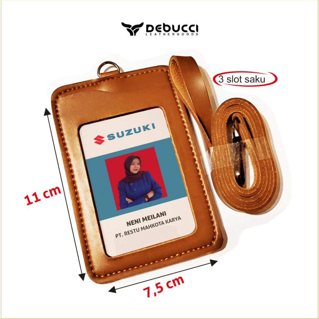 Name Tag ID Card Kulit Holder Name Tag Lanyard 3 slot premium