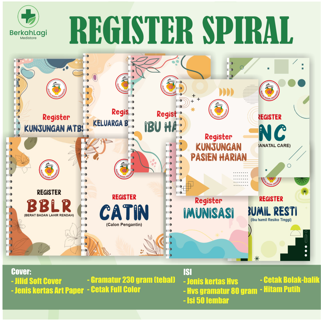 buku besar Buku REGISTER SPIRAL Buku KAS BUKU MTBS (buku kunjungan pasien harian), Buku Bidan, Ukura