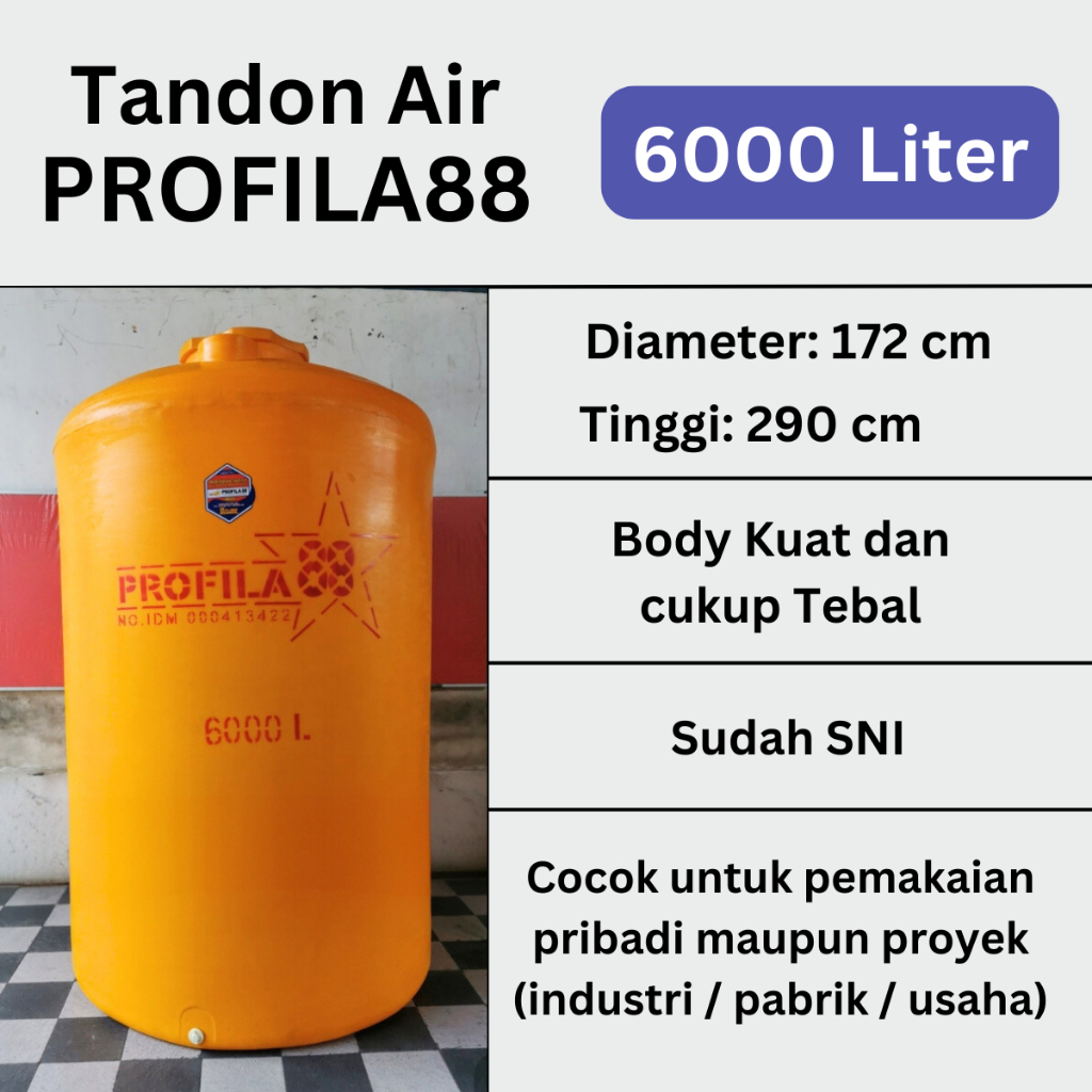 Tandon Tangki Toren Air Profila88 Ukuran 6000 Liter Body Kuat Awet Tahan Lama