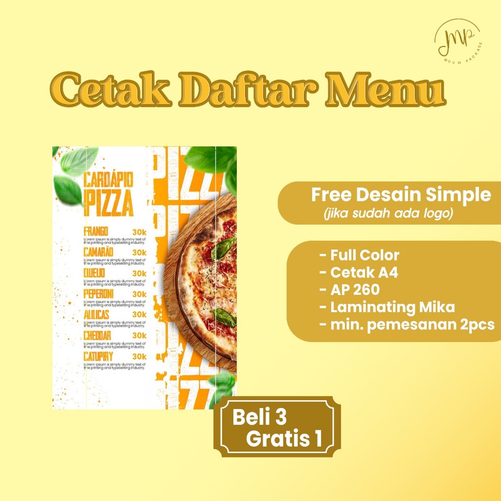 CETAK DAFTAR MENU MAKANAN MINUMAN CAFE CUSTOM / CETAK MENU A4