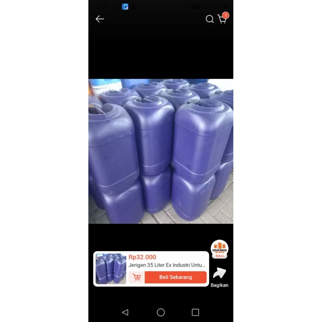 Jerigen Sintas Bekas 35 Liter - Kapasitas Besar, Model Kotak, Warna Menarik