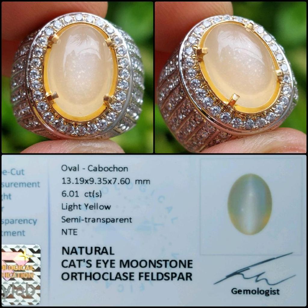 Natural Moonstone Cat Eye Orthoclase Feldspar Crystal Gems Batu Permata Mata Kucing Asli