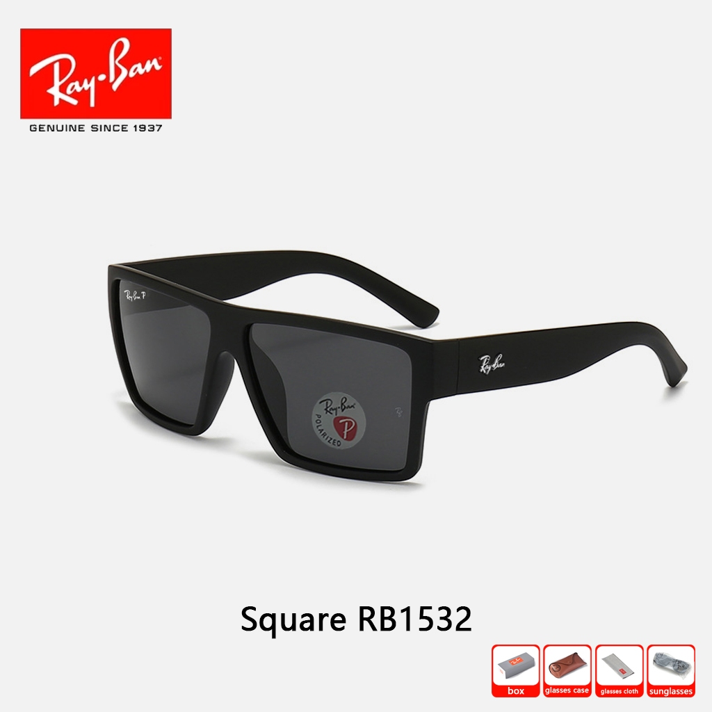 Kacamata Hitam RAY-BAN Polarized Square matte RB1532 pria wanita Sunglasses 60mm Black Original 100%