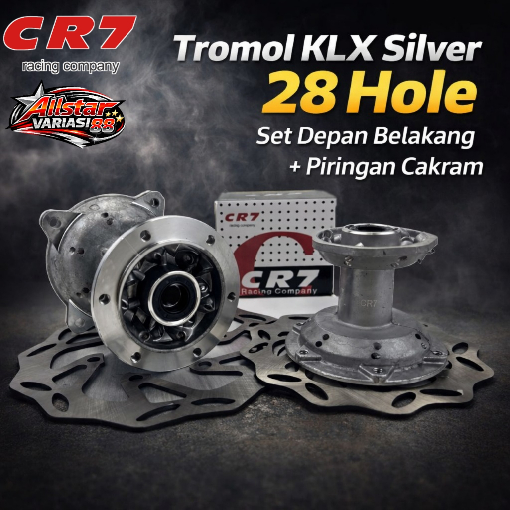 Tromol Set Depan Belakang CR7 KLX  28 Hole Plus Piringan Cakram | Silver | Tromol KLX S L G 150 BF15