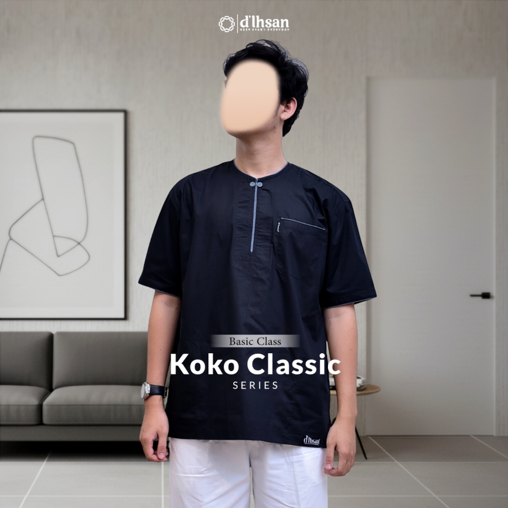 Baju Koko Pria Muslim Classic Lengan Pendek – Bahan Katun Poplin Adem & Nyaman by d’Ihsan