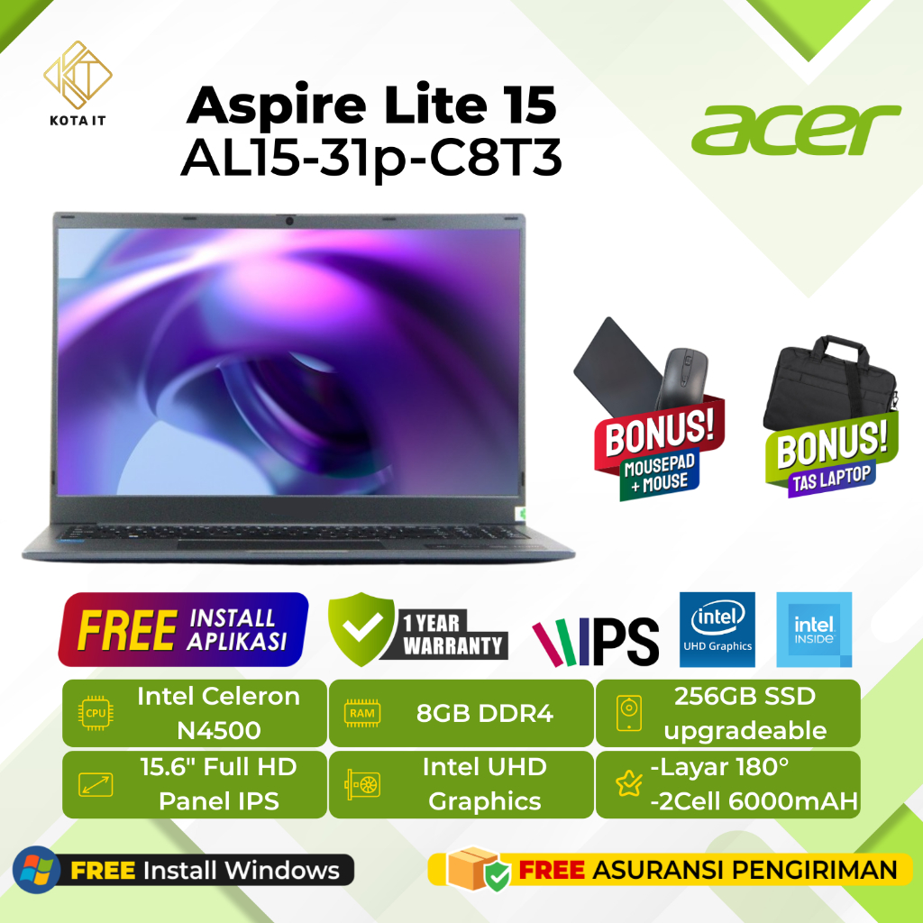 LAPTOP ACER Aspire Lite AL15-32p-C8T3 Laptop Baru 8GB RAM 256GB SSD / LAPTOP KULIAH LAPTOP PELAJAR L