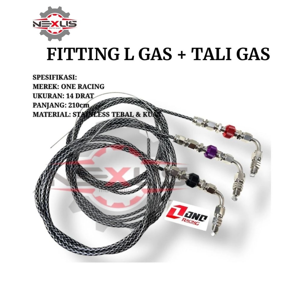 One Racing- Kabel Tali Gas Spontan dan Fitting L Gas Universal CNC Fitting L Gas Dan Kabel Tali Gas 