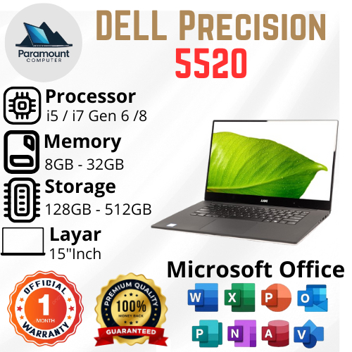 Dell Precision 5520 Core i5 / i7 Gen 6 / 8 Ram 8GB / 16GB SSD 128GB / 256GB / 512GB Layar 15,6" FHD