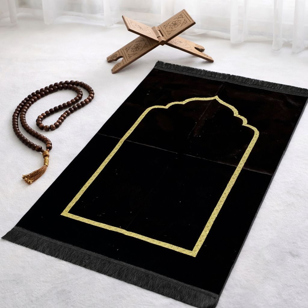 Sajadah polos Sajadah  Turki Dewasa Ukuran 70×110 cm motif muslim traveling Hitam lembut  dan nyaman