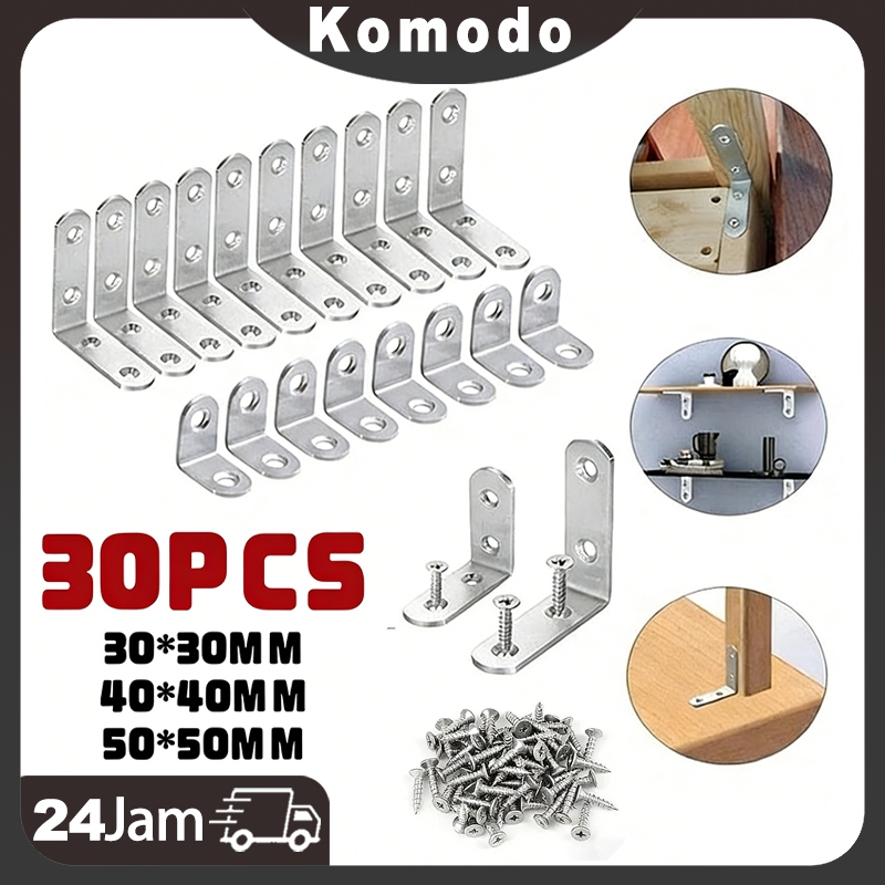 30PCS Plat Siku L Stainless Steel Penyangga Rak Lemari Ambalan / Ambalan L Plat Siku/ Bracket Siku P