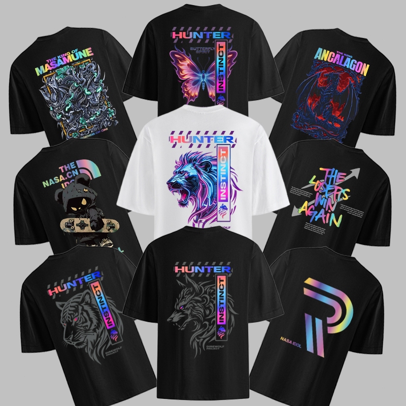 Reflektif Bercahaya NASA IDOL T-shirt Atasan Baju Kaos Oversize Pria Putih Dewasa Distro Lengan Pend