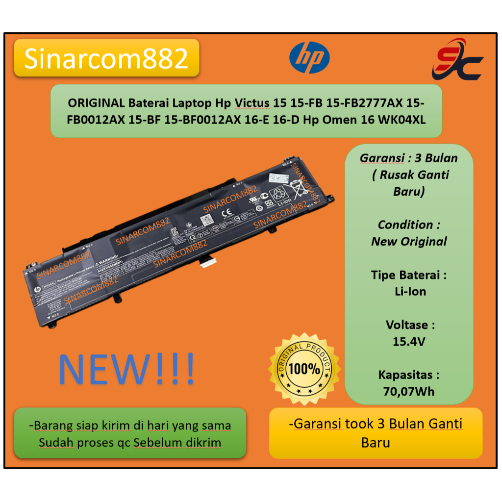 ORIGINAL Baterai Laptop Hp Victus 15 15-FB 15-FB2777AX 15-FB0012AX 15-BF 15-BF0012AX 16-E 16-D Hp Om
