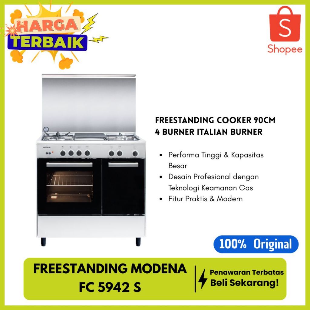 MODENA FC 5942 S FREESTANDING COOKER 90CM 4 TUNGKU - KOMPOR GAS STANDING WITH OVEN FC5942S