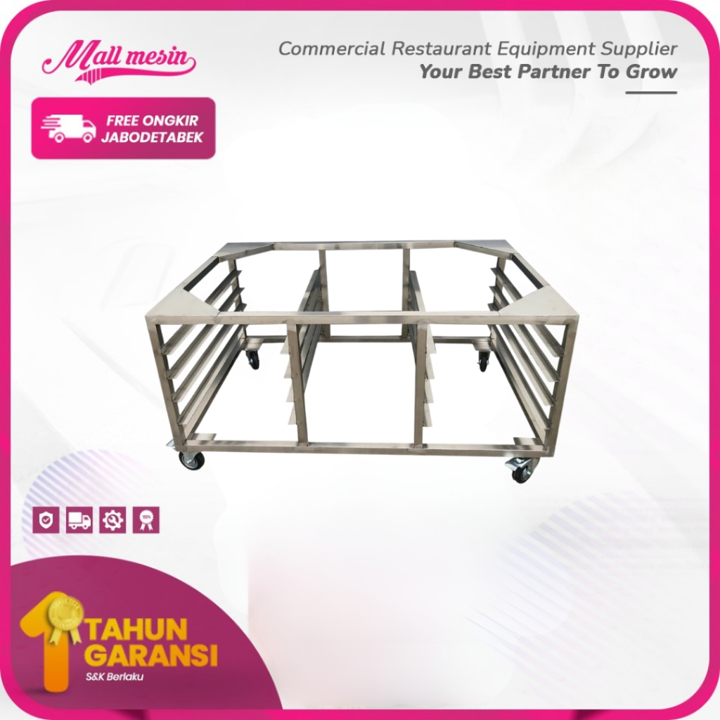 Meja Kaki Oven 1 Deck 2 Loyang + Roda / Meja Oven 12 + 8 Rak + Roda