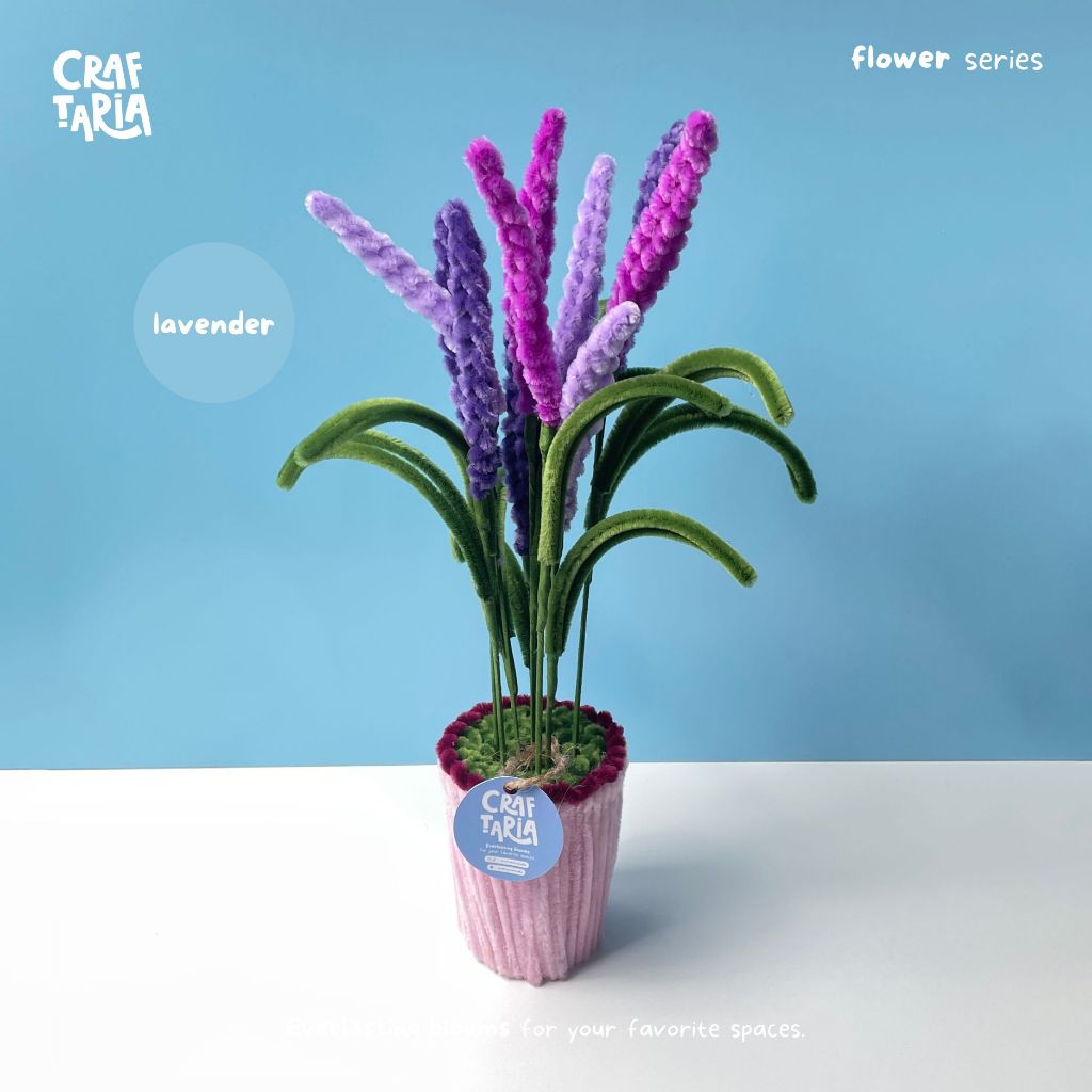 Bunga Kawat Bulu Lavender - Pipe Cleaner Aesthetic - 10 Batang Bunga Lavender + 1 Pot Cantik - Hiasa