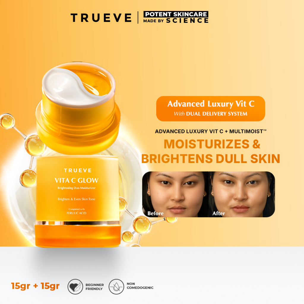 Trueve Vita C Glow Brightening Duo Moisturizer 30ml – Pelembap Wajah Vitamin C, Melembapkan & Mencer
