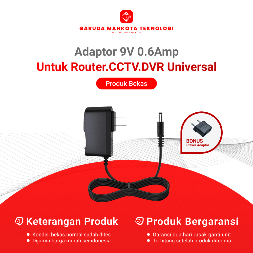 Power Adaptor 9V 0.6A Untuk Router Modem Kamera CCTV Universal Second