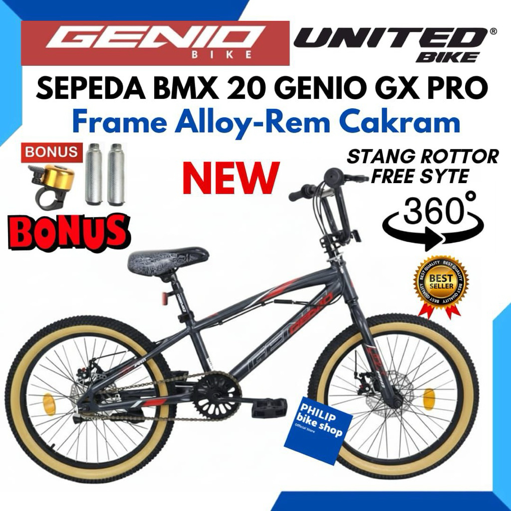 Sepeda Anak Laki Laki BMX 20 Geniobike GX PRO Frame Alloy By United Bike Terbaru