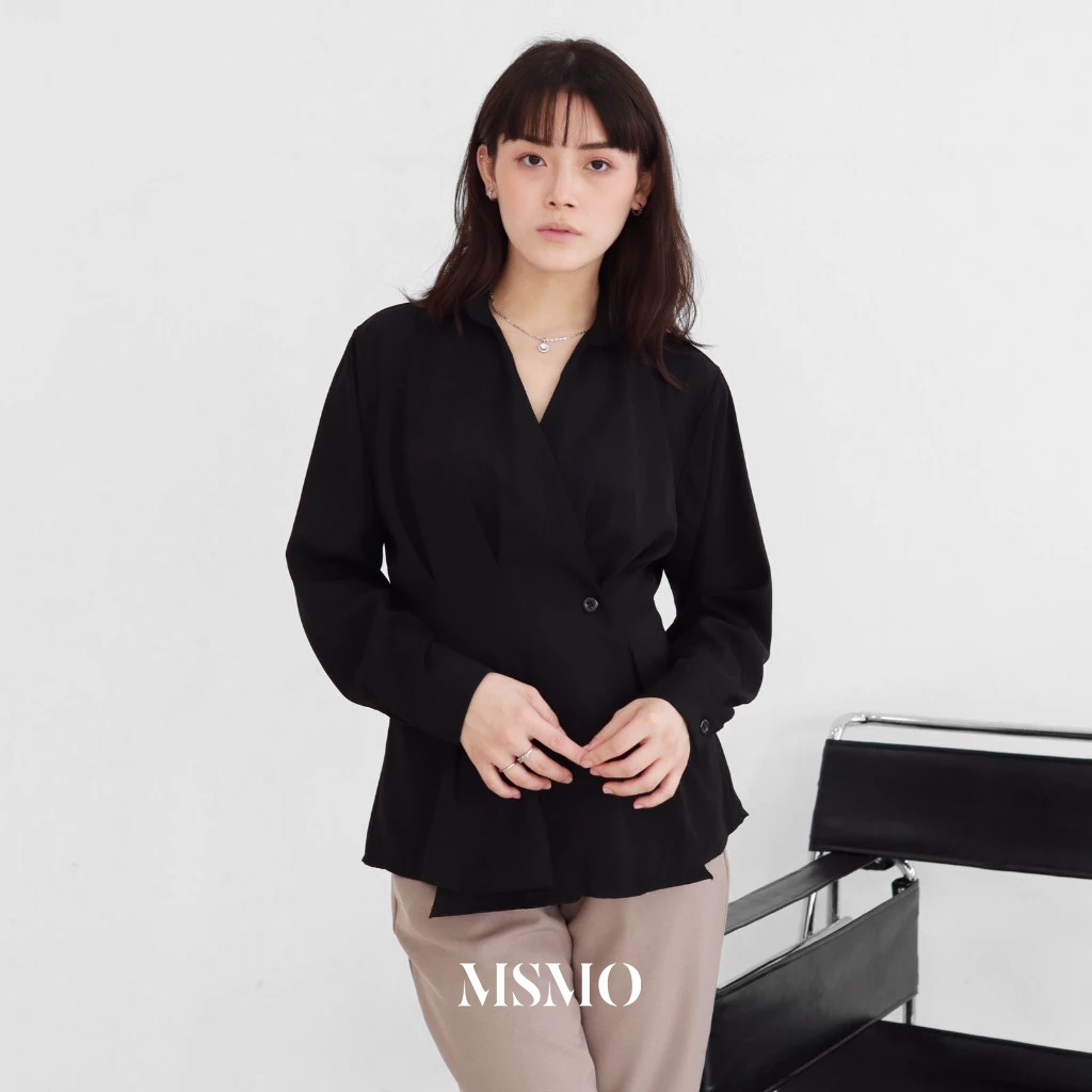 MSMO Sylvie Top / Blouse Wanita Lengan Panjang / Blouse Kemeja V Neck / Kemeja Wanita