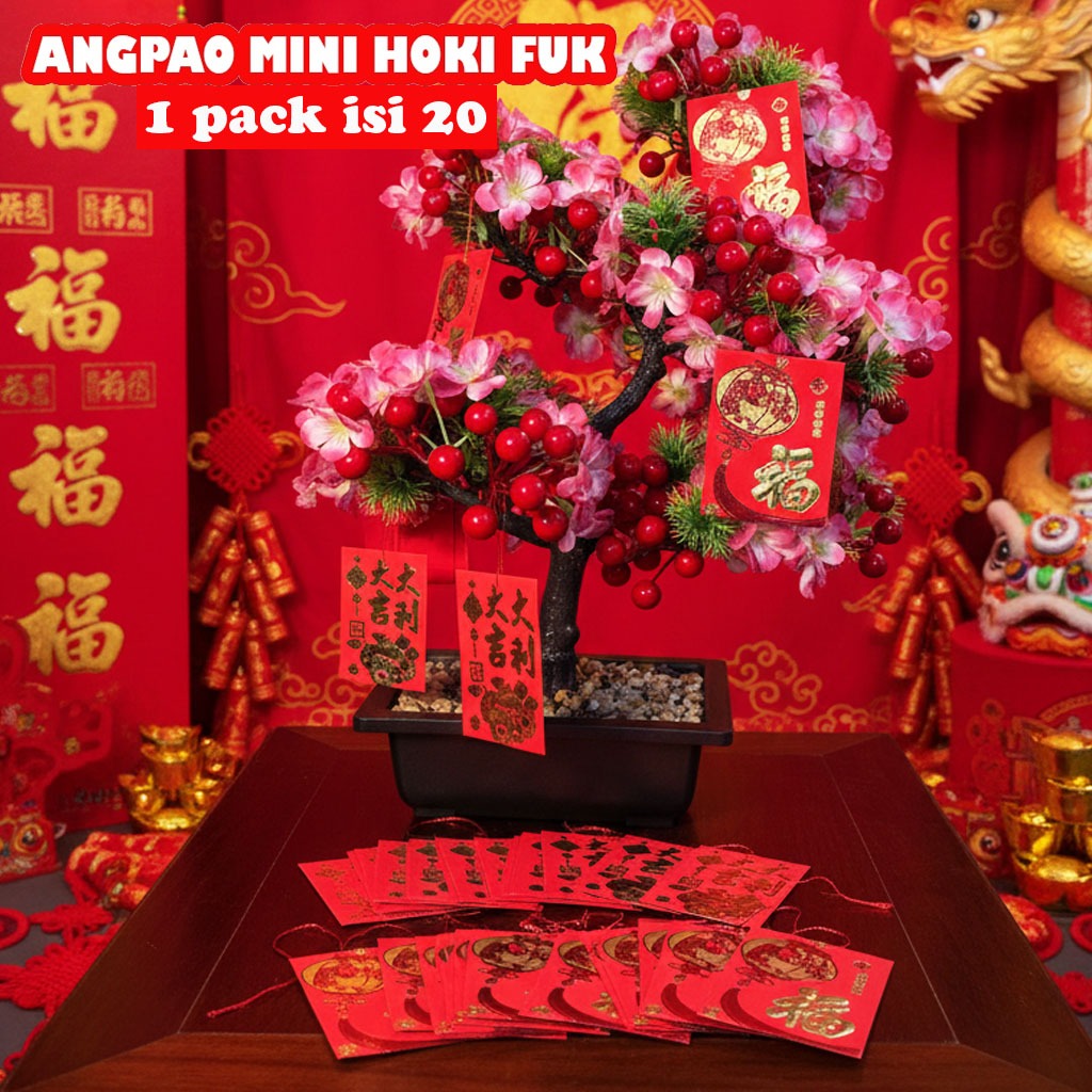 1 SET 20 PCS Angpao Mini Hoki Fuk Fu Pernikahan Lampion Angpao Tali Angpao Gantung Pohon Meihua Meih