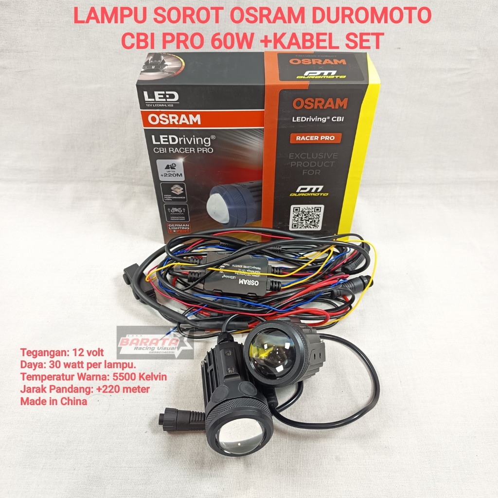 LAMPU SOROT OSRAM DUROMOTO CBI PRO 60W + KABEL SET