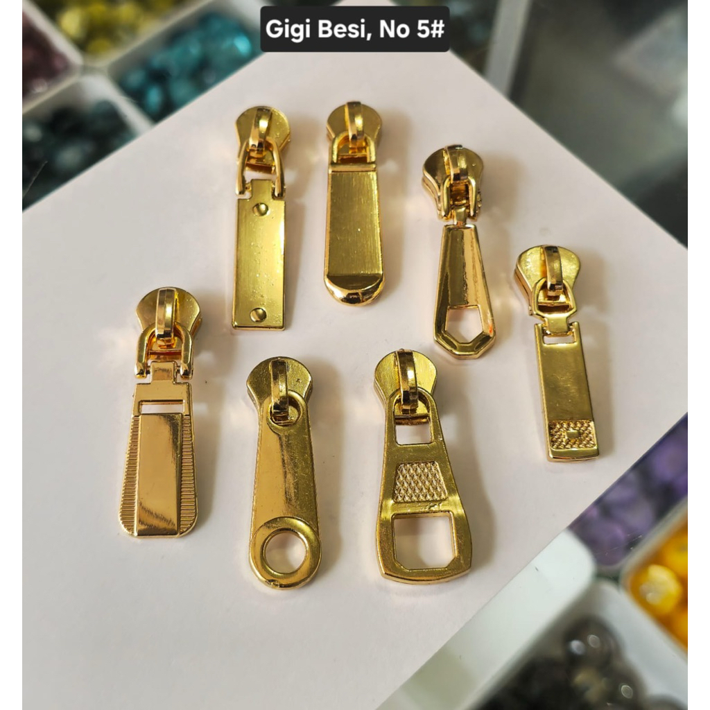Kepala Resleting TERMURAH / Kepala Resleting Gigi Besi No 5 Warna Gold / Emas / Untuk Jaket / Untuk 