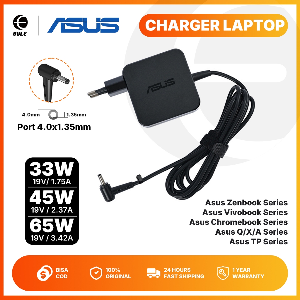 Charger Laptop ASUS Original 19V 3.42A 65W Square 4.0*1.35mm A407 A412 A442 X441 X456 X509 X510 Vivo