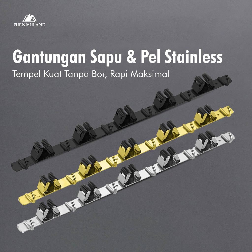 Gantungan Sapu dan Pel Stainless - Gantungan Tempat Sapu dan Pel Kokoh  - Gantungan Multifungsi