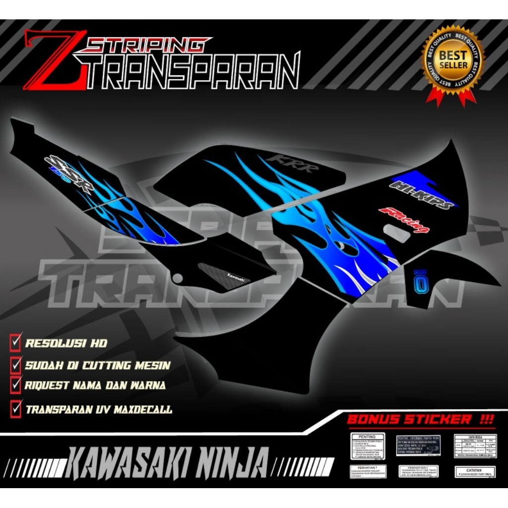 STRIPING VARIASI NINJA KRR SSR BODY HITAM TRANSPARAN KODE HT010 MAXDECAL PREMIUM SUDAH TERCUTTING ME