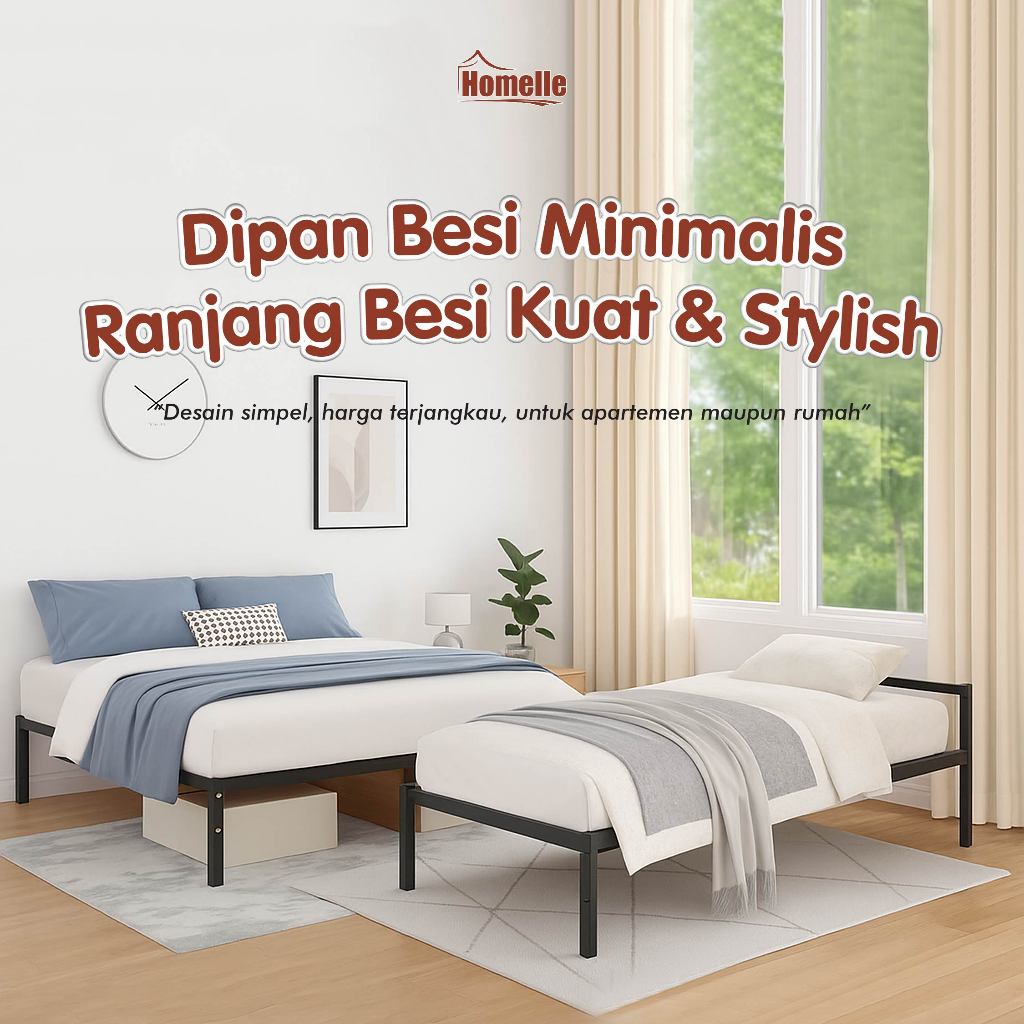 Ranjang Rakit Besi Single –Tempat Tidur Minimalis Kuat Tahan Lama –Tempat Tidur Kokoh & Mudah Diraki