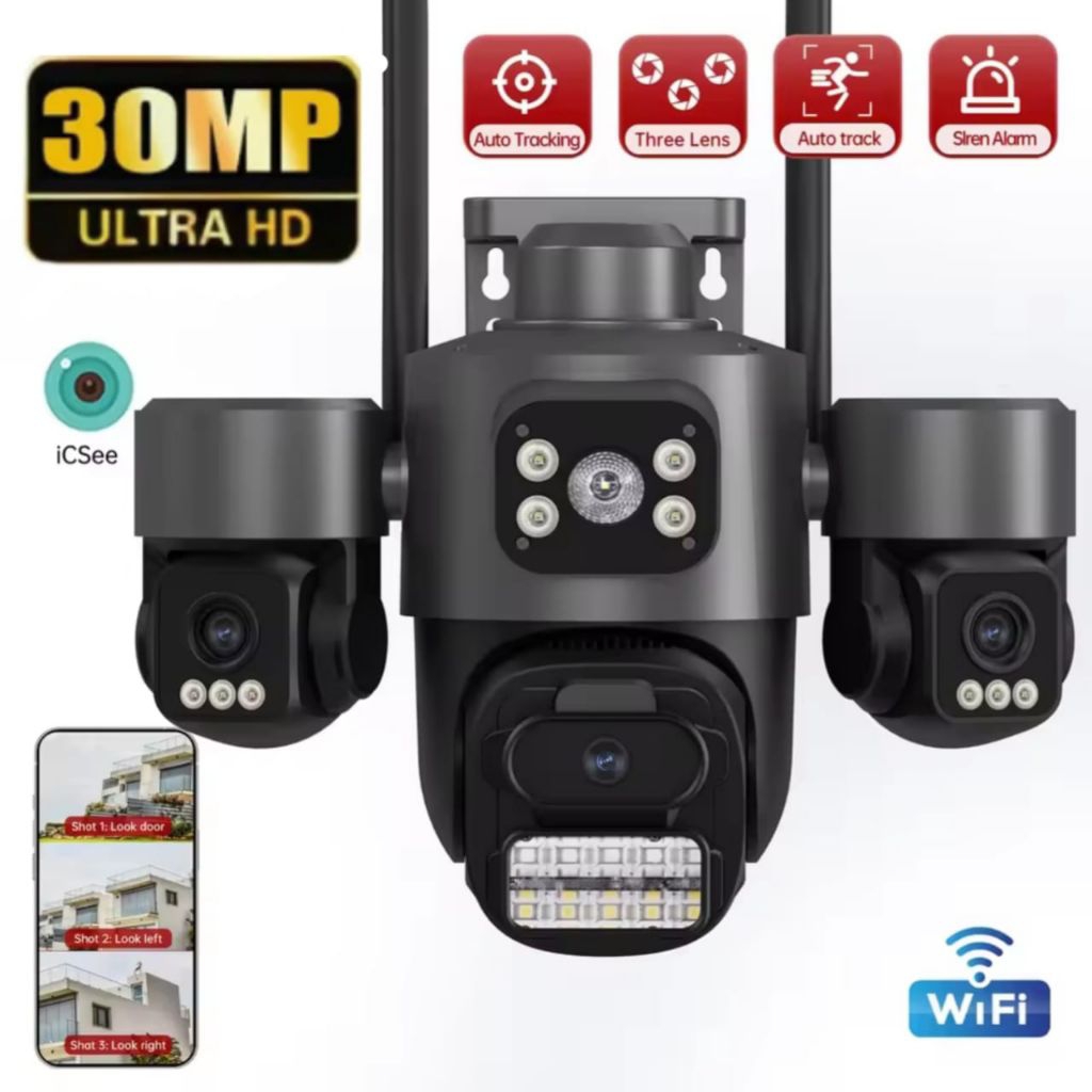 Aplikasi Icsee Cctv Outdoor PTZ 3 Lensa kamera auto tracking night vision komunikasi 2 arah suara ta